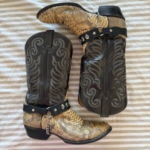 Tony Lama | Men’s Leather & Snakeskin Cowboy Boots w/ Removable Harness Size 11